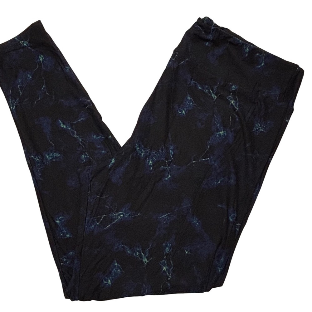 LuLaRoe Womens Leggings Size TC2 Black Blue Marble Galaxy Tie Dye Plus 18+ NWT